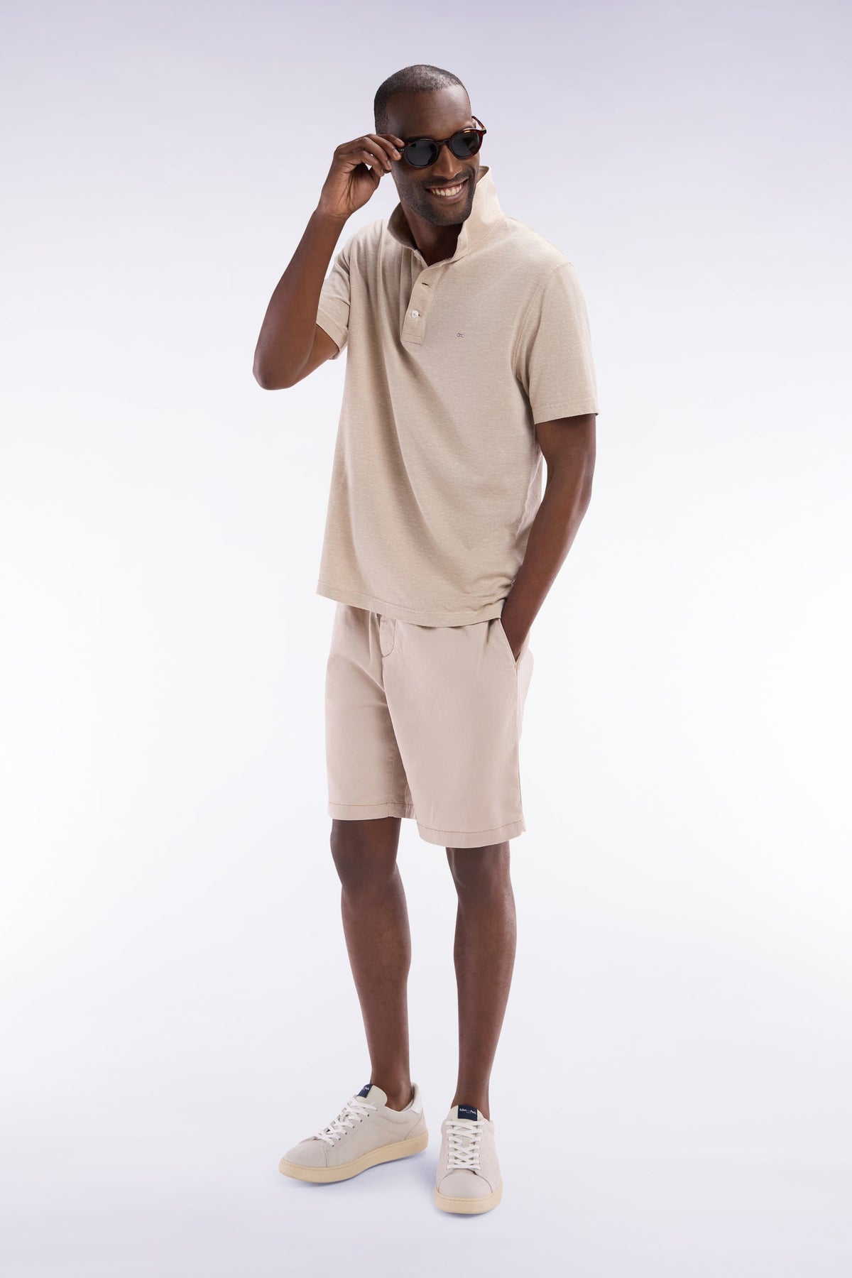 Eden Park Bermuda Shorts With Elasticated Waist In Beige Lyocell And Stretch Cotton