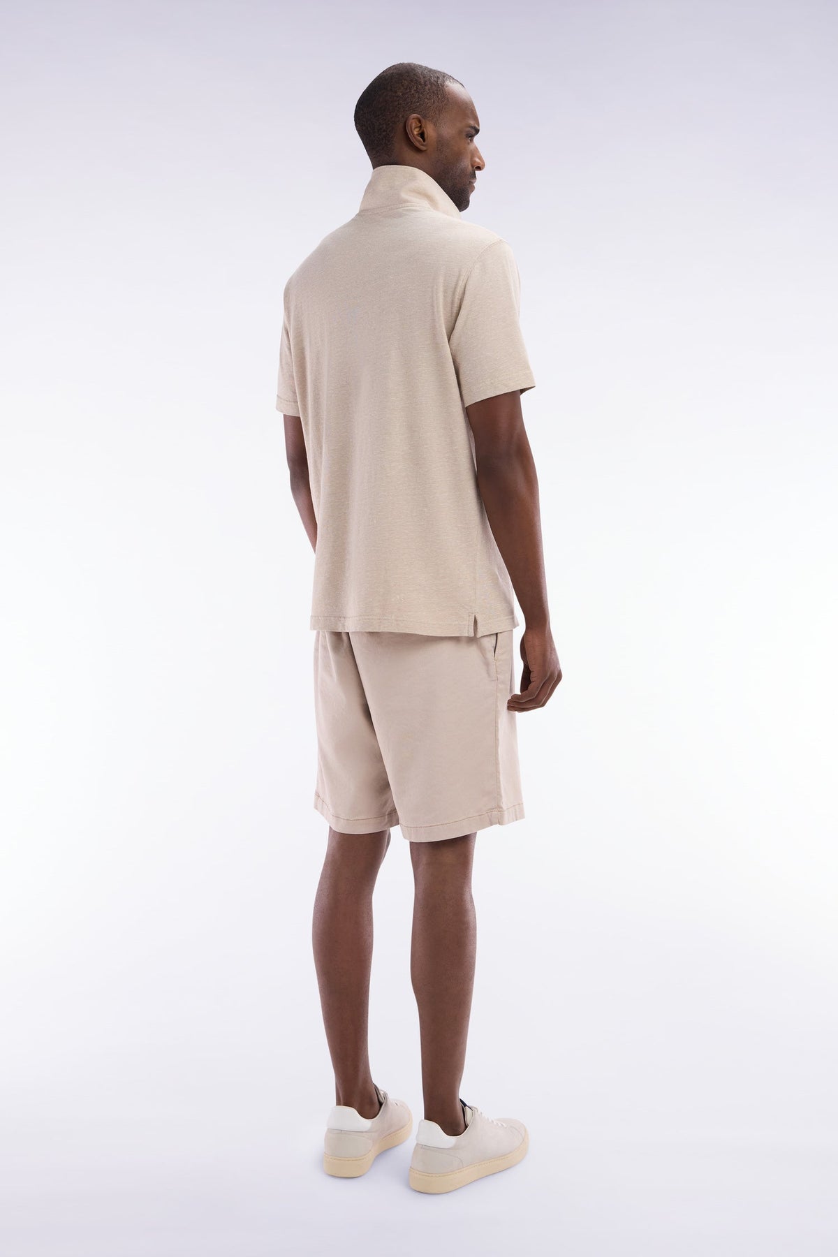 Eden Park Bermuda Shorts With Elasticated Waist In Beige Lyocell And Stretch Cotton