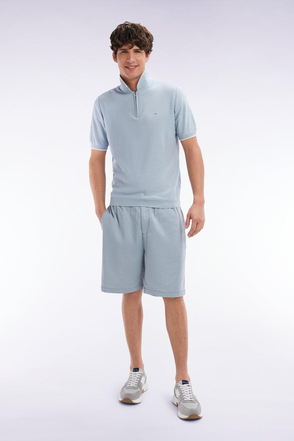 Eden Park Bermuda Shorts With Elasticated Waist In Beige Lyocell And Stretch Cotton