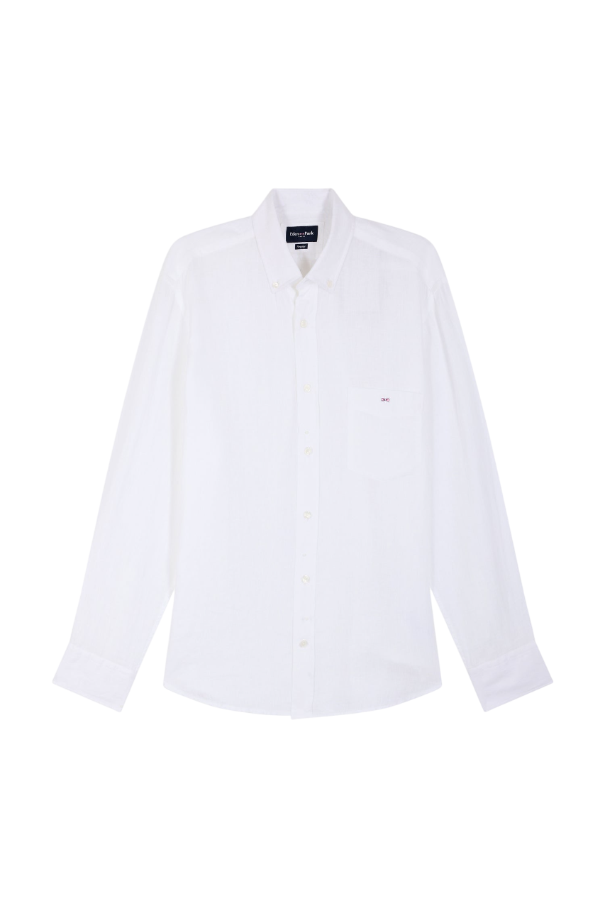 Eden Park Plain White Linen Shirt, Straight Cut