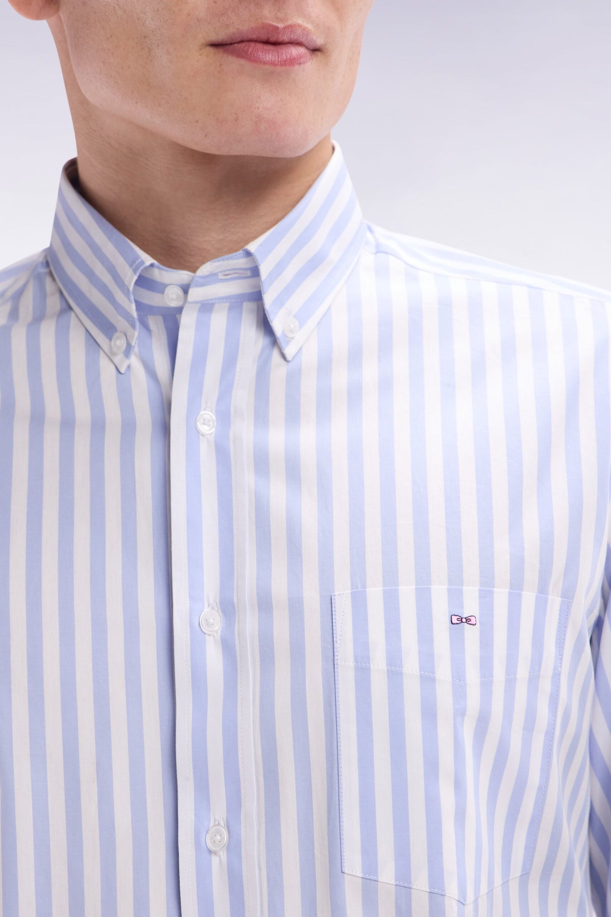 Eden Park Light Gray Cotton Striped Shirt, Straight Cut