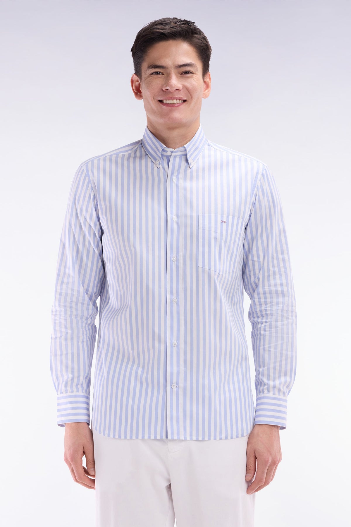 Eden Park Light Gray Cotton Striped Shirt, Straight Cut