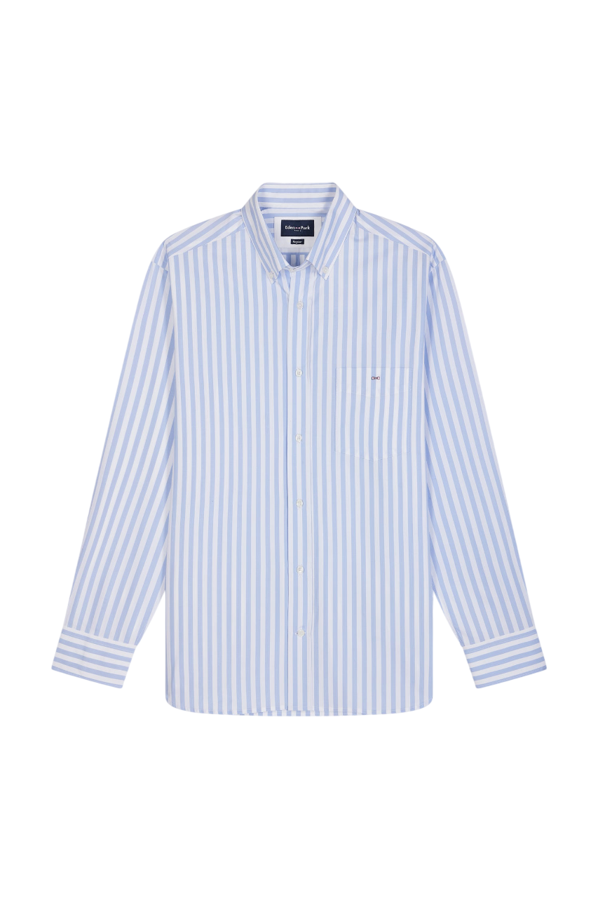 Eden Park Light Gray Cotton Striped Shirt, Straight Cut