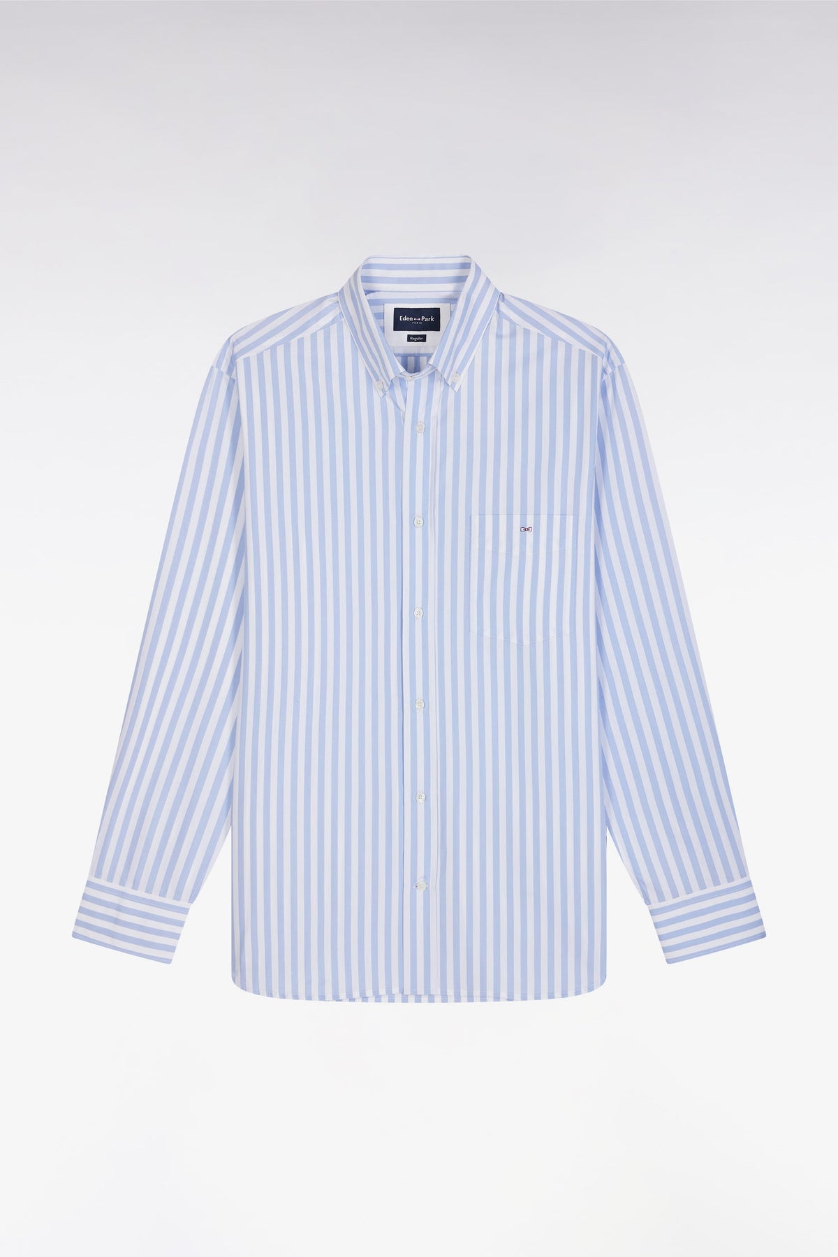 Eden Park Light Gray Cotton Striped Shirt, Straight Cut