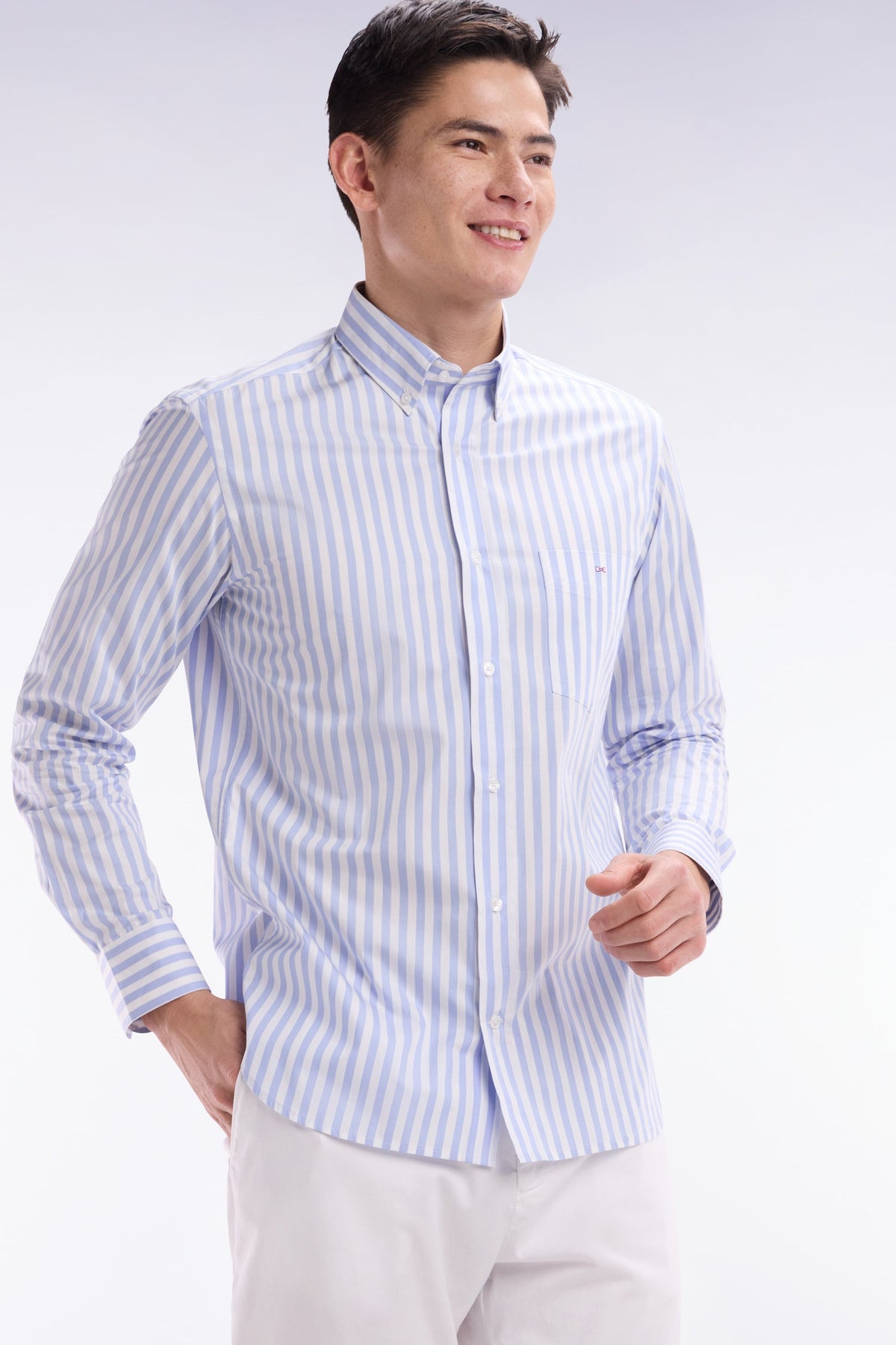 Eden Park Light Gray Cotton Striped Shirt, Straight Cut