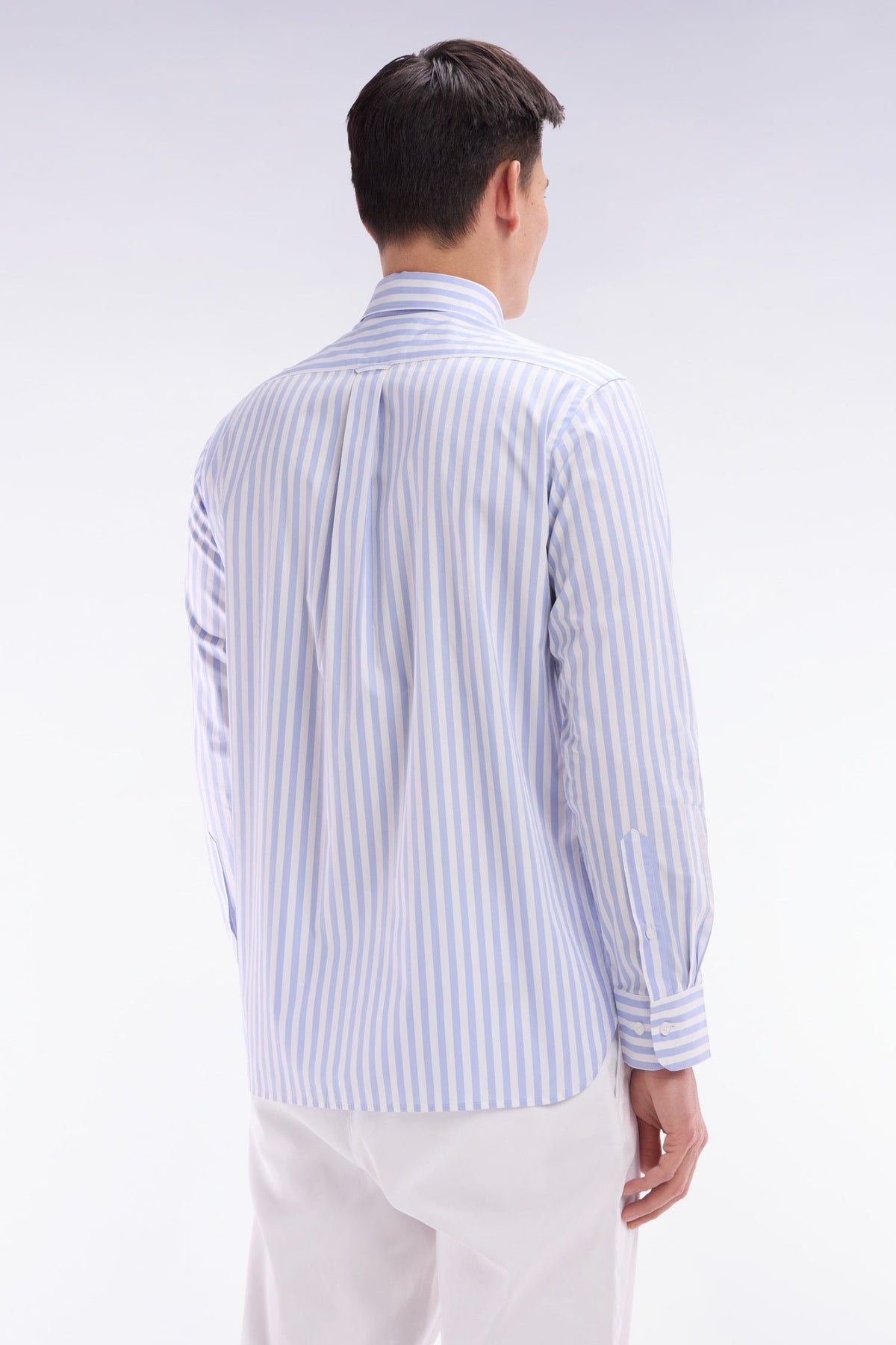 Eden Park Light Gray Cotton Striped Shirt, Straight Cut