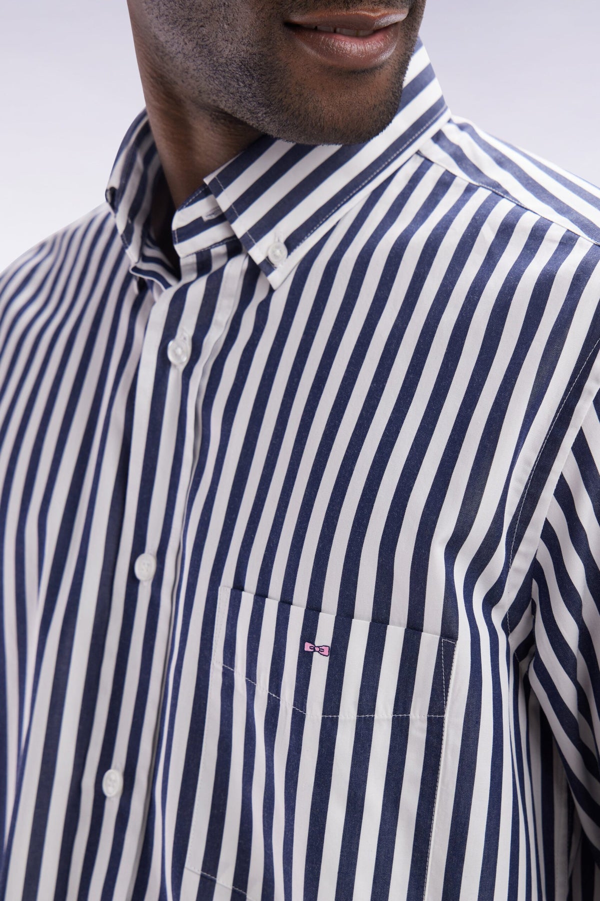 Eden Park Light Gray Cotton Striped Shirt, Straight Cut