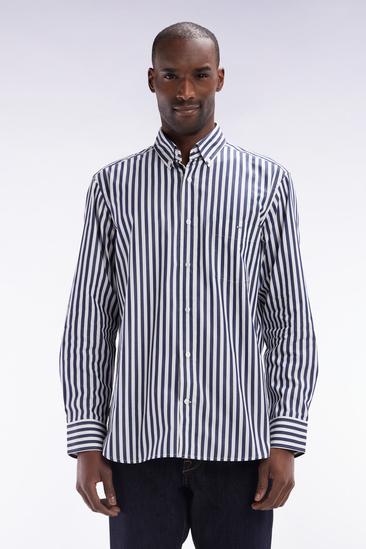 Eden Park Light Gray Cotton Striped Shirt, Straight Cut