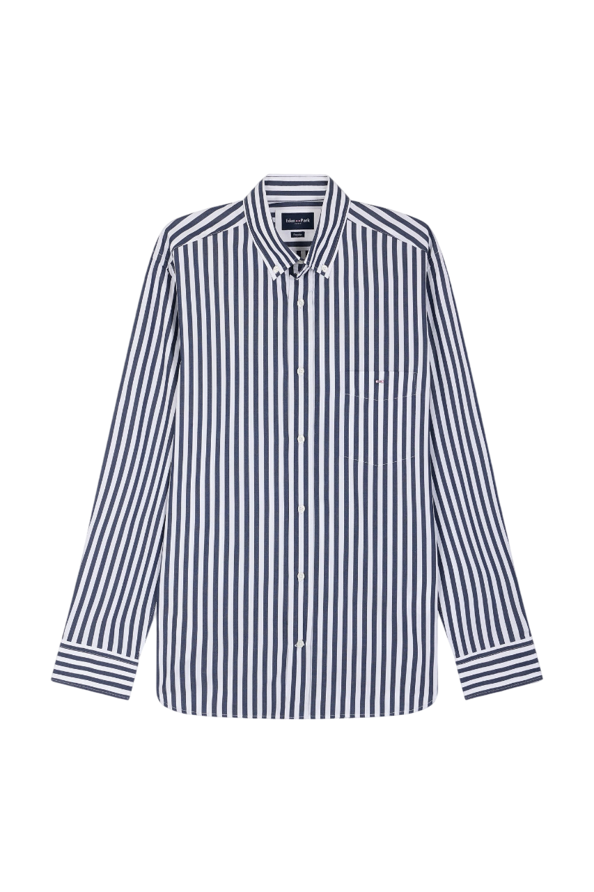 Eden Park Light Gray Cotton Striped Shirt, Straight Cut