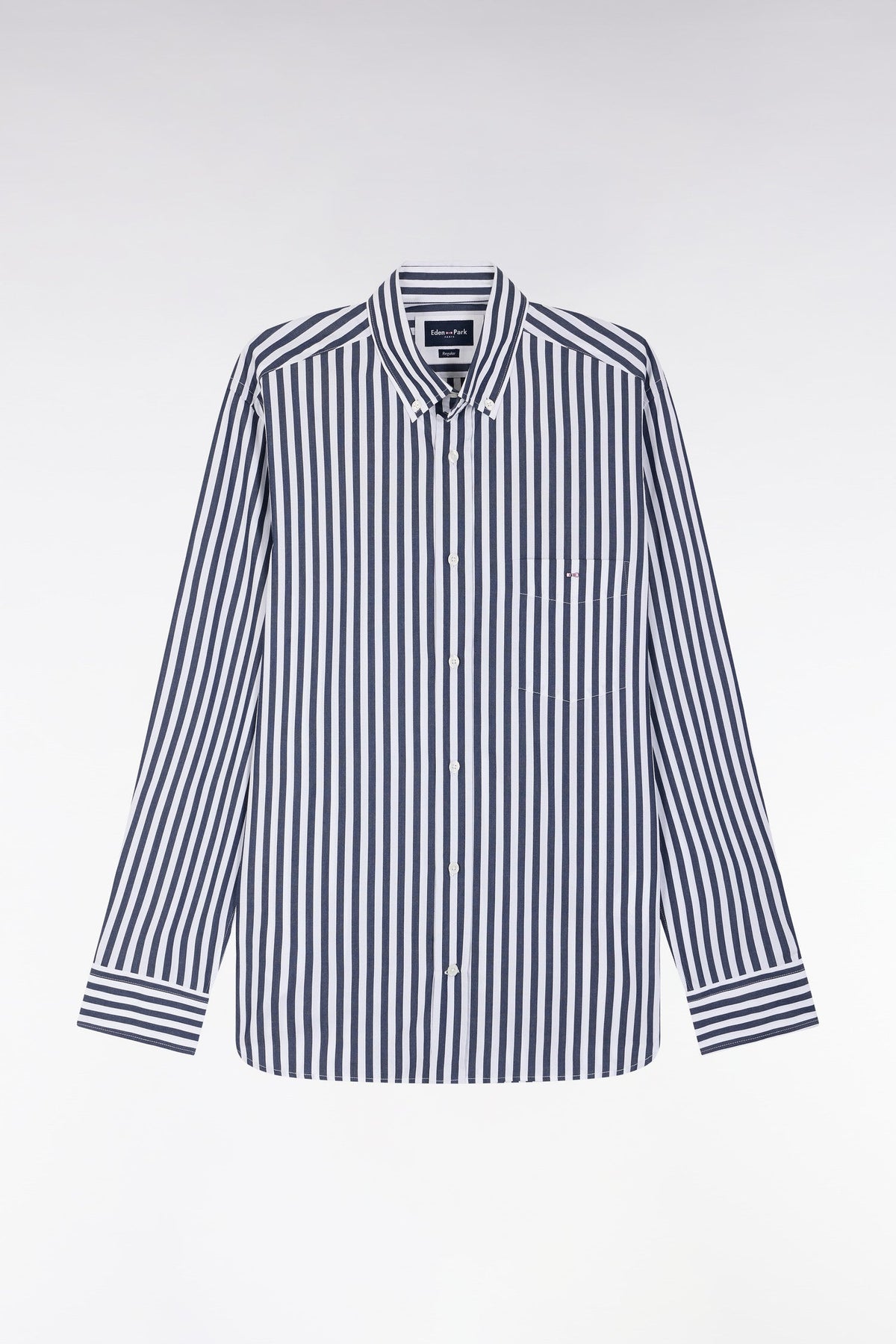 Eden Park Light Gray Cotton Striped Shirt, Straight Cut