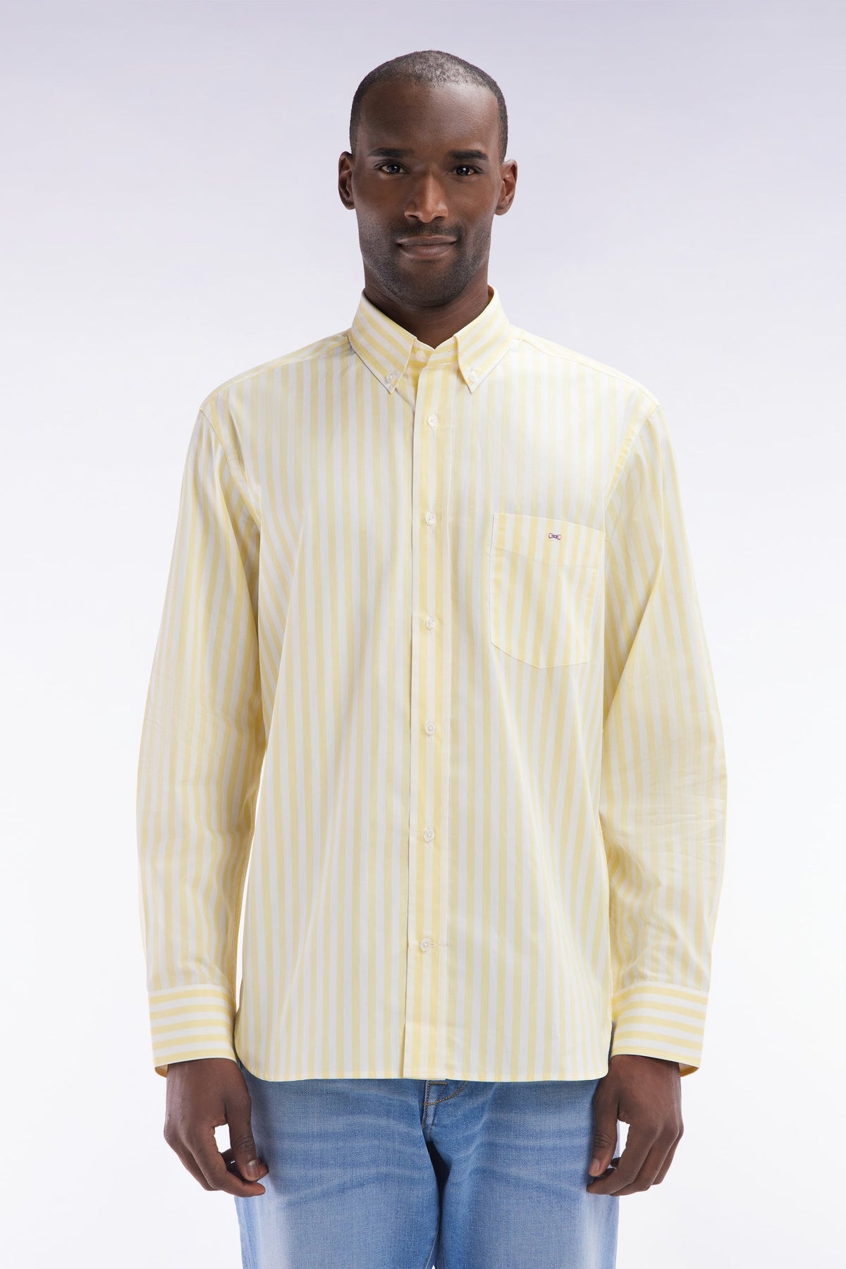 Eden Park Light Gray Cotton Striped Shirt, Straight Cut