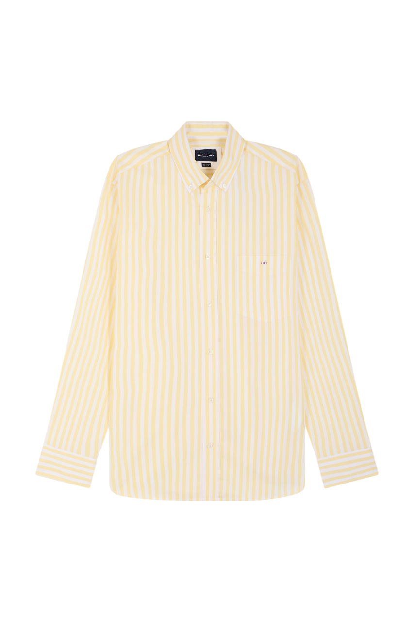 Eden Park Light Gray Cotton Striped Shirt, Straight Cut