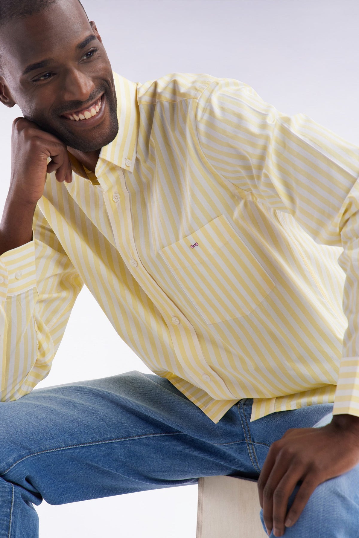 Eden Park Light Gray Cotton Striped Shirt, Straight Cut