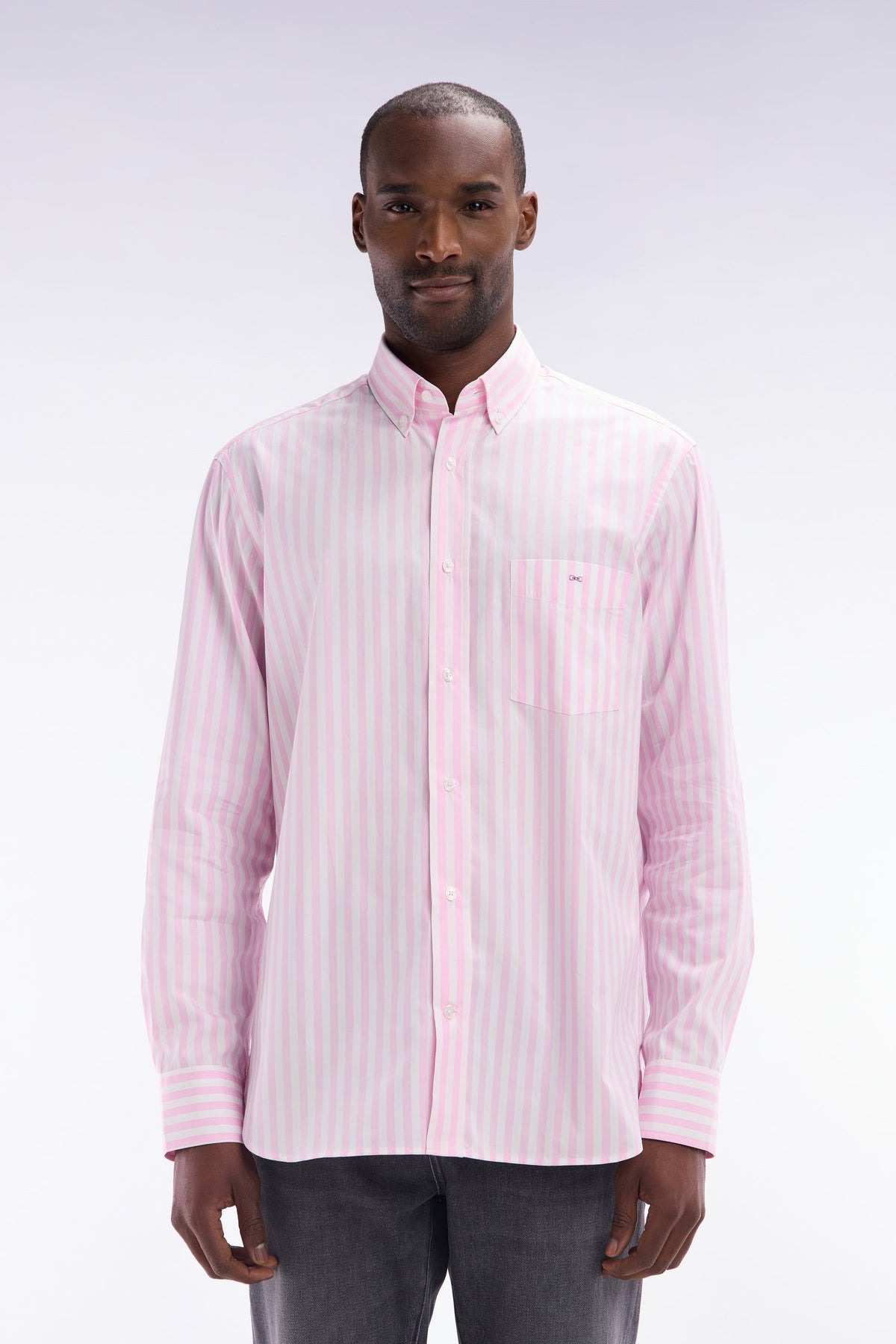 Eden Park Light Gray Cotton Striped Shirt, Straight Cut