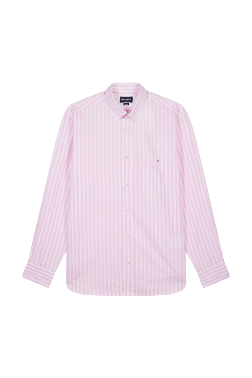 Eden Park Light Gray Cotton Striped Shirt, Straight Cut