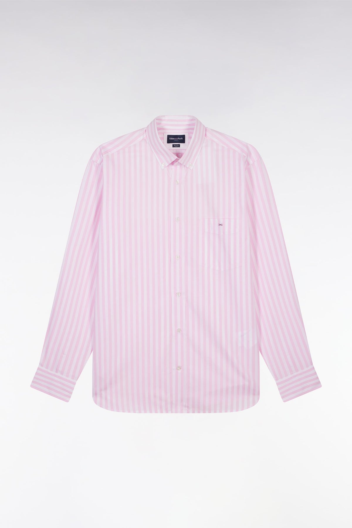 Eden Park Light Gray Cotton Striped Shirt, Straight Cut