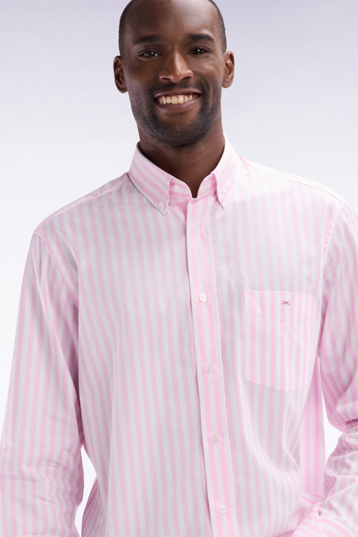 Eden Park Light Gray Cotton Striped Shirt, Straight Cut
