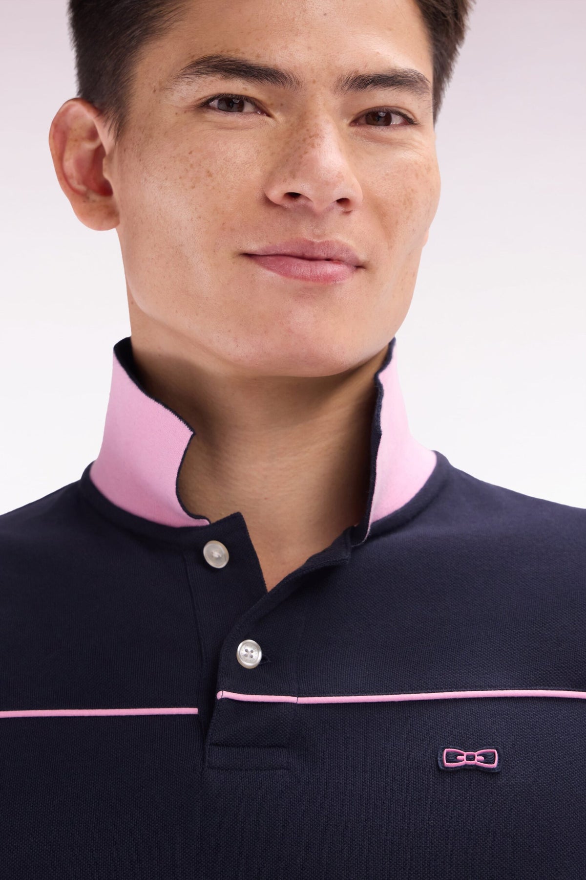 Eden Park Short-Sleeved Polo Shirt In Navy Cotton With Piped Cutouts, Straight Cut