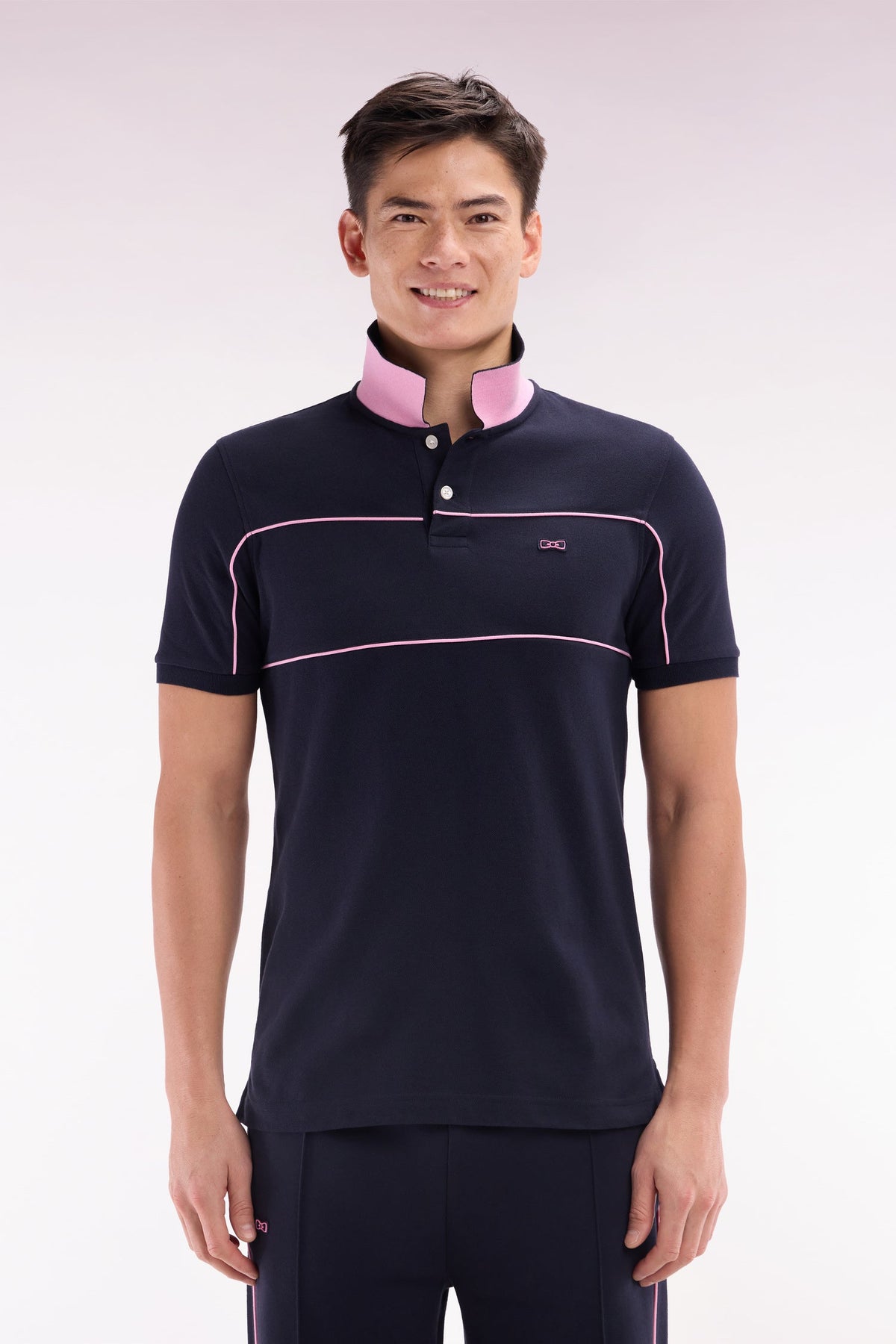 Eden Park Short-Sleeved Polo Shirt In Navy Cotton With Piped Cutouts, Straight Cut