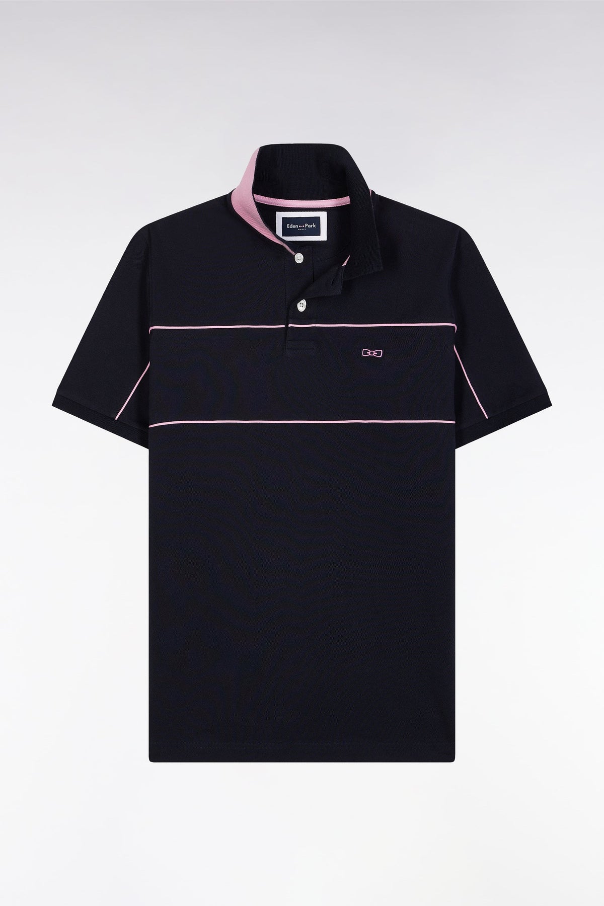Eden Park Short-Sleeved Polo Shirt In Navy Cotton With Piped Cutouts, Straight Cut