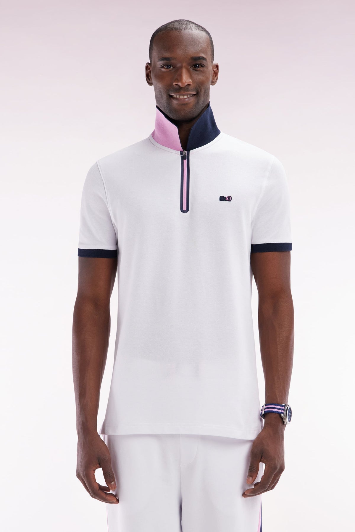Eden Park Stretch Cotton Short-Sleeved Zip-Up Polo Shirt, Slim Fit