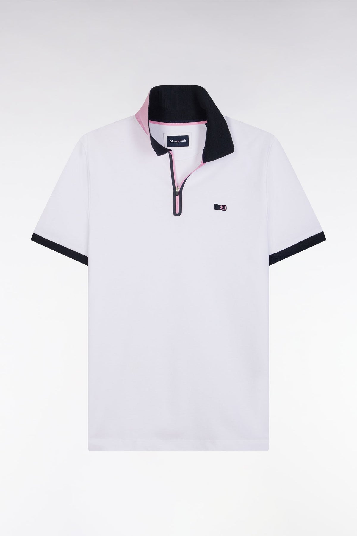 Eden Park Stretch Cotton Short-Sleeved Zip-Up Polo Shirt, Slim Fit