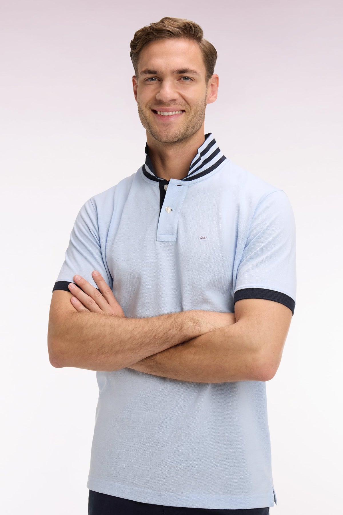Eden Park Short-sleeved polo shirt in cotton pique under striped collar slim fit