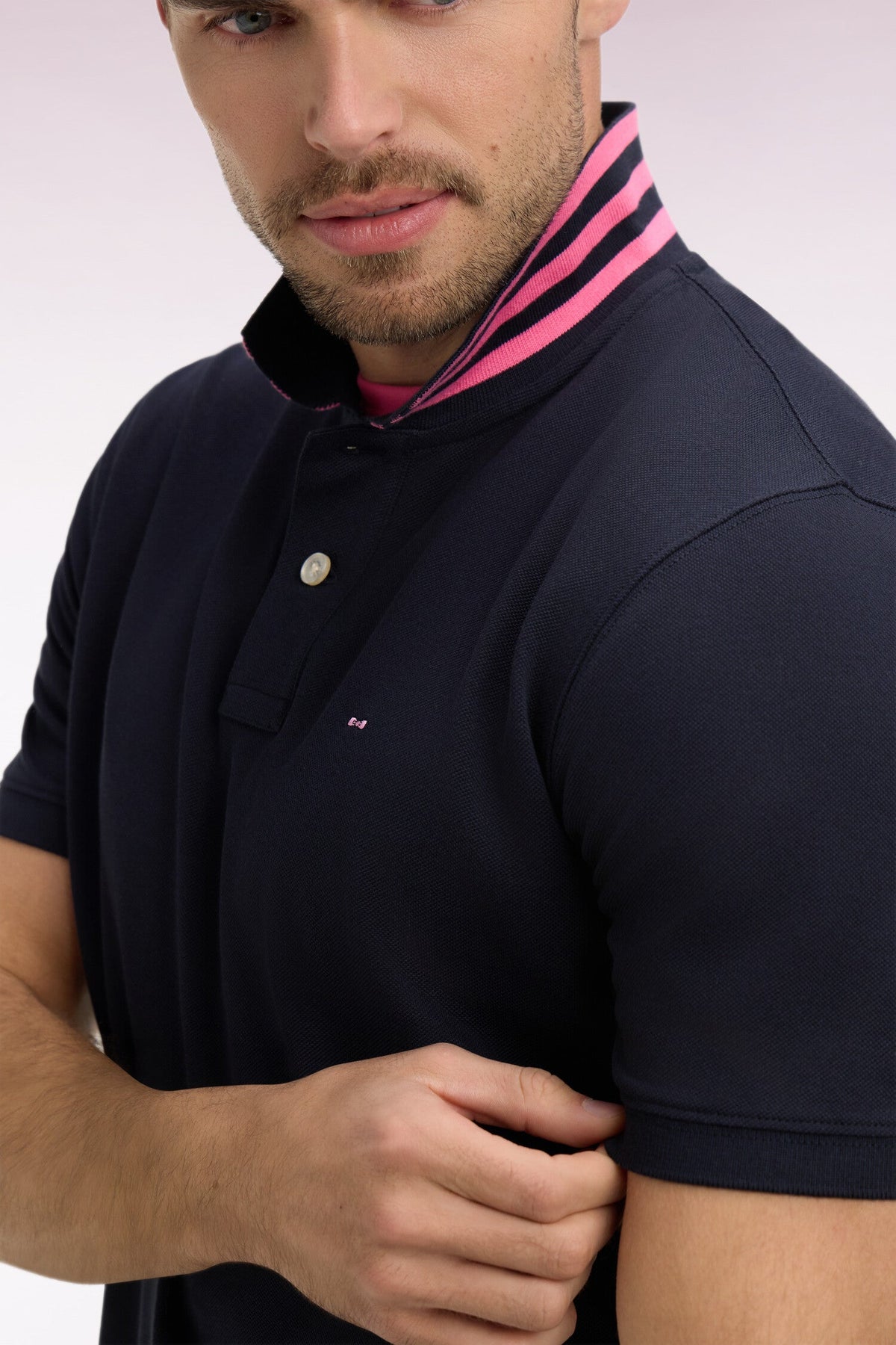 Eden Park Short-sleeved polo shirt in cotton pique under striped collar slim fit