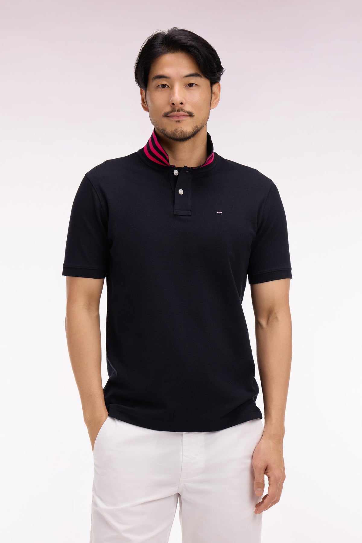 Eden Park Short-sleeved polo shirt in cotton pique under striped collar slim fit