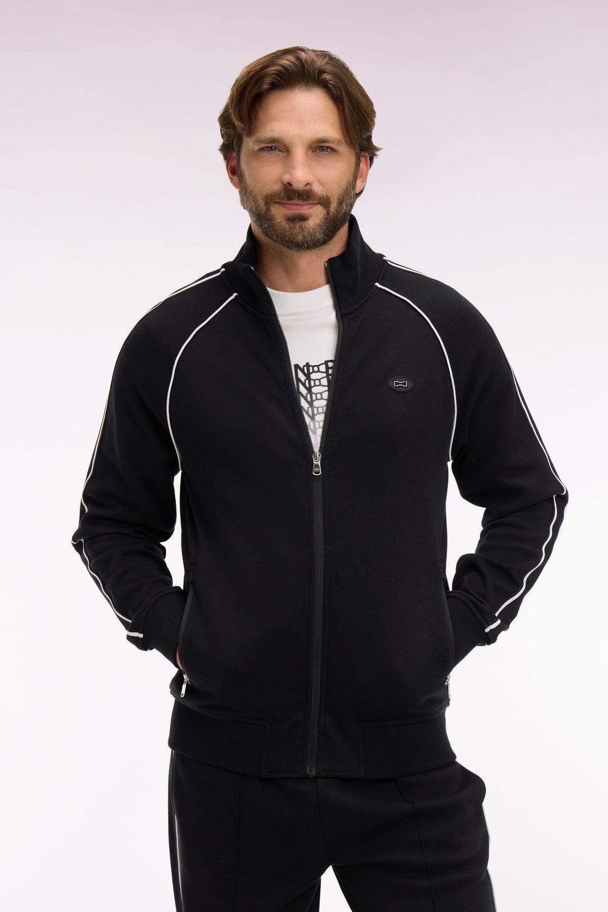 Eden Park Regular fit interlock zipped sweatshirt with ribbon cutouts