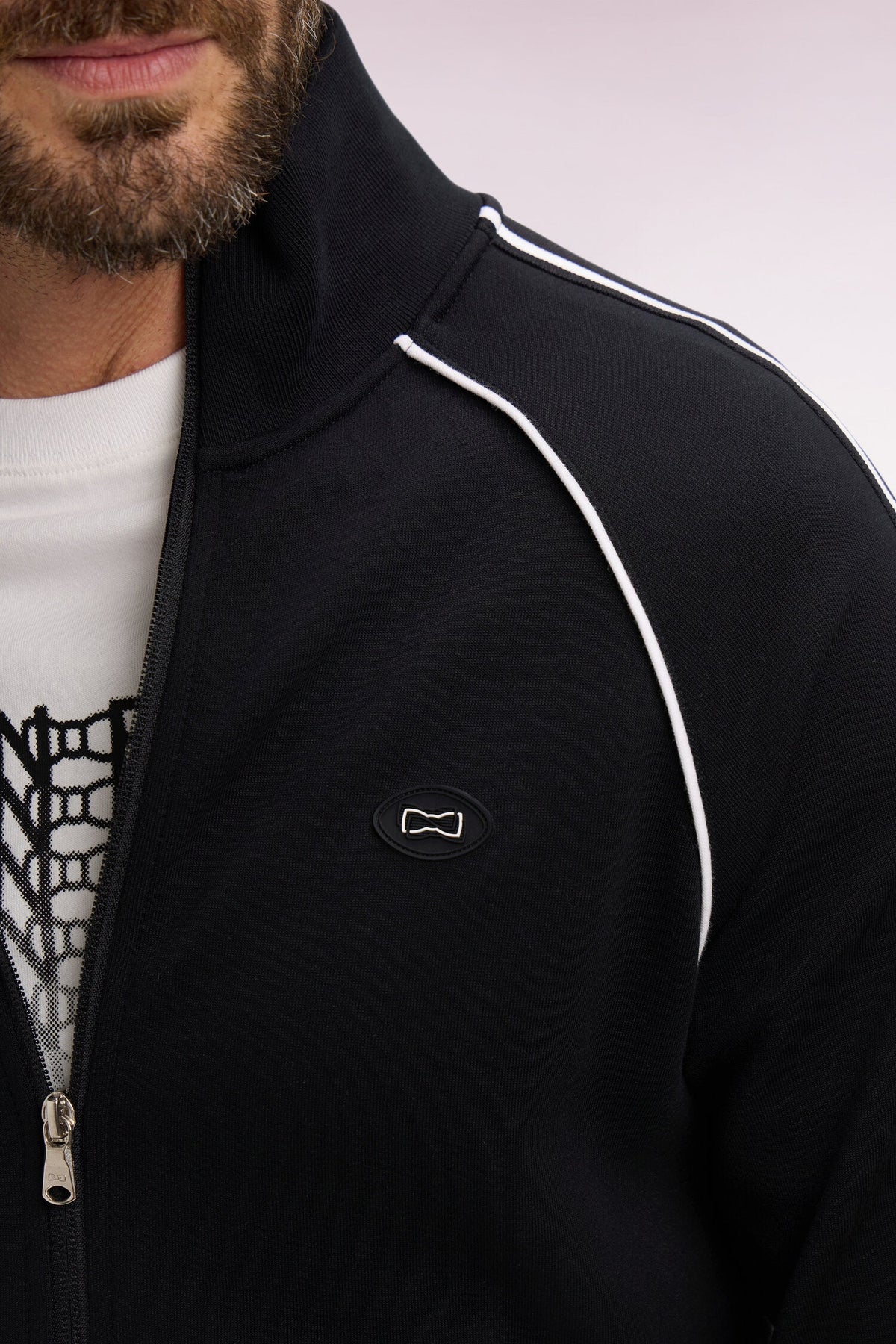 Eden Park Regular fit interlock zipped sweatshirt with ribbon cutouts
