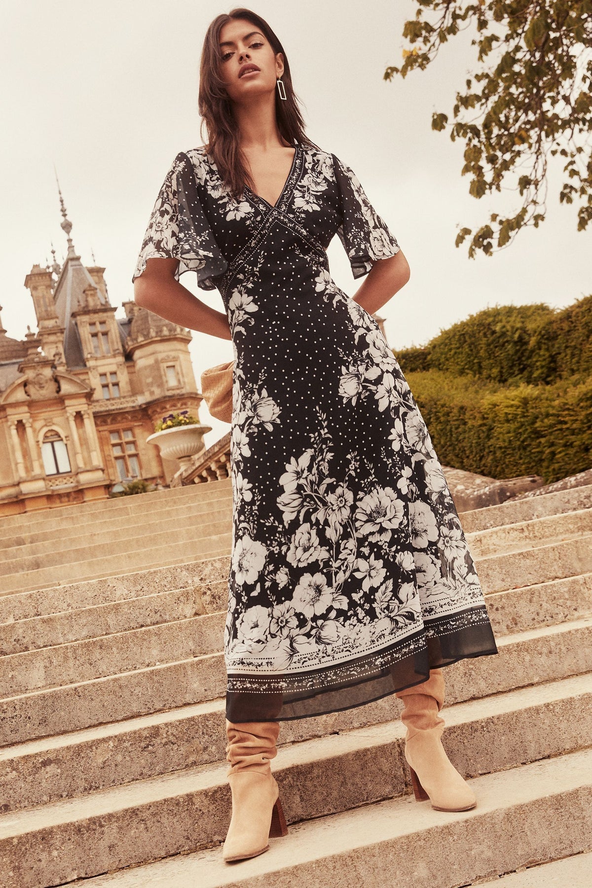 Lipsy London Floral Spot Print Midi Dress