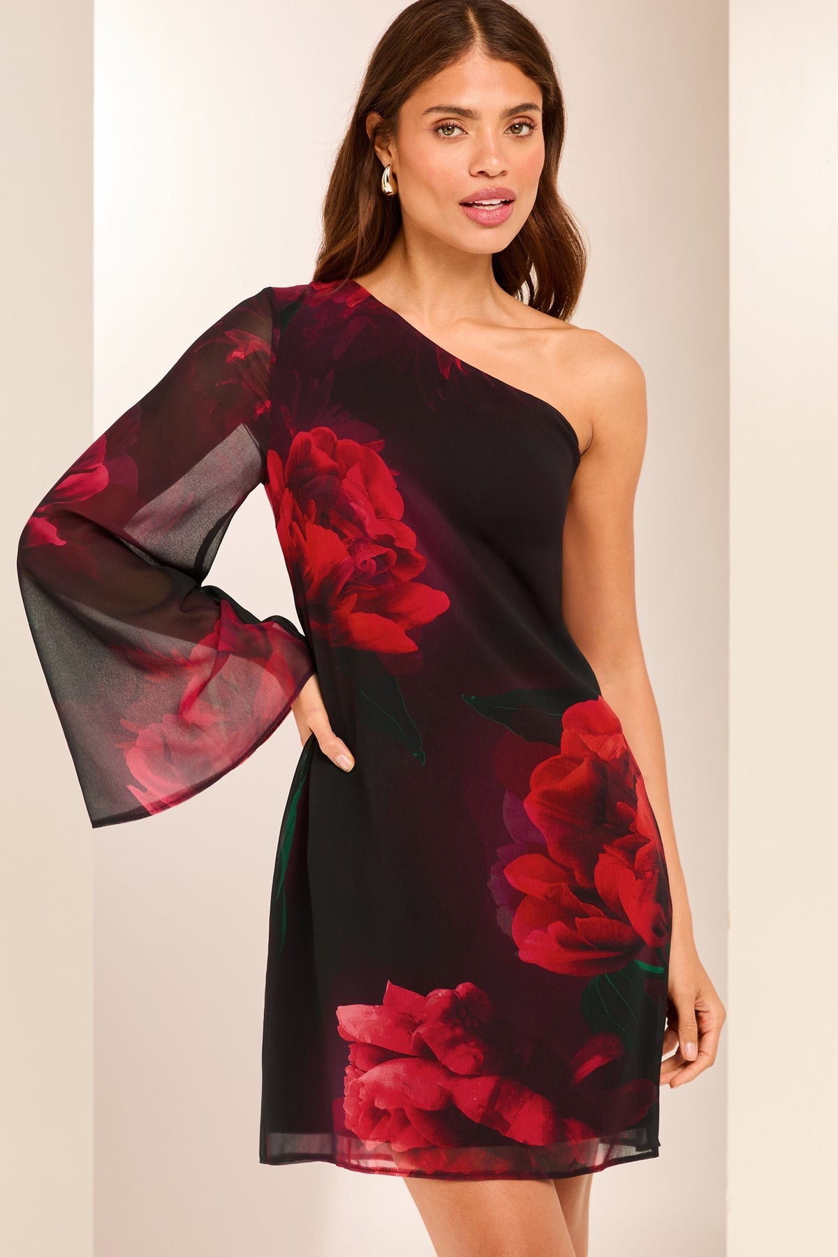 Lipsy London Floral One-Shoulder Mini Shift Dress
