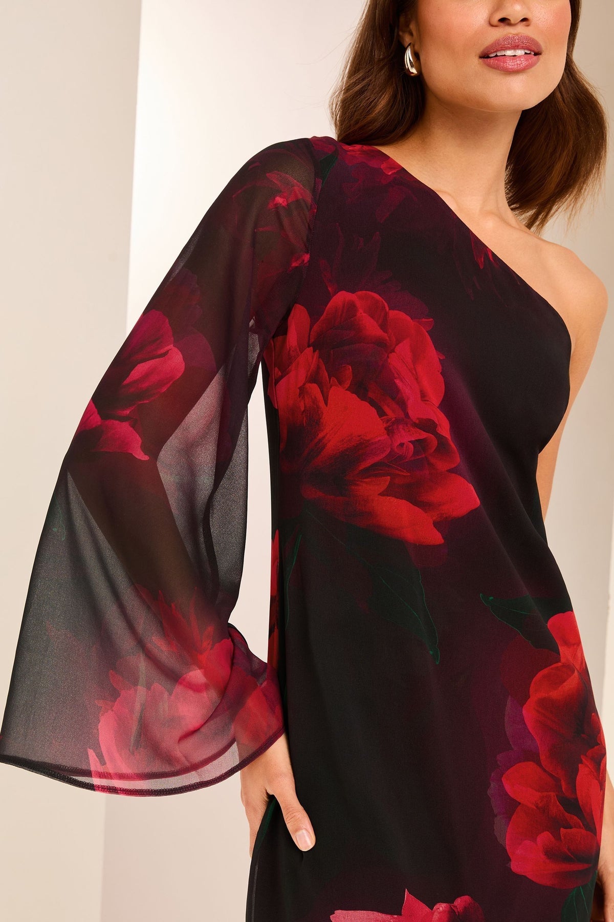 Lipsy London Floral One-Shoulder Mini Shift Dress
