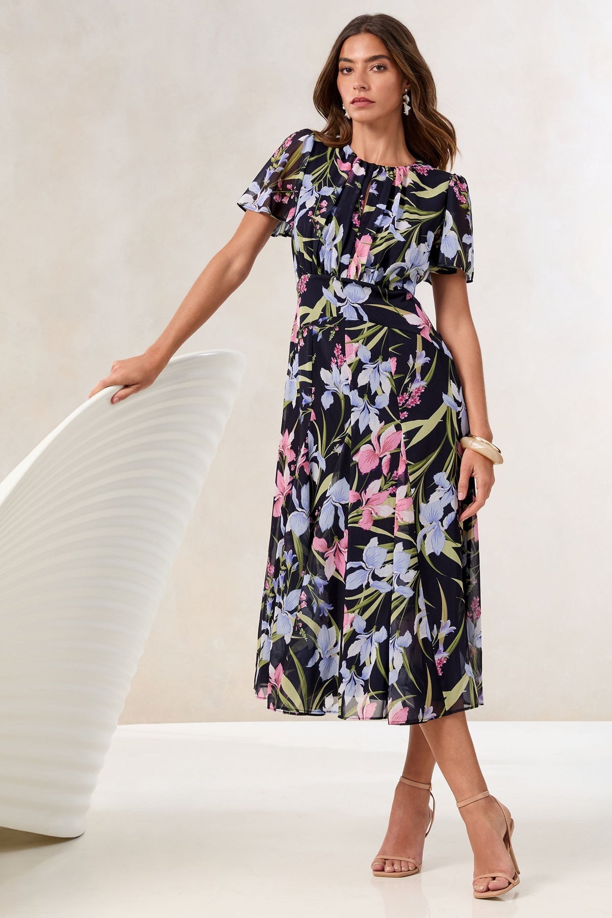Lipsy London Floral Angel-Sleeve Midi Dress