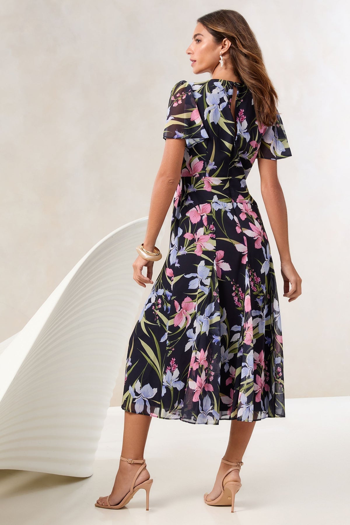 Lipsy London Floral Angel-Sleeve Midi Dress