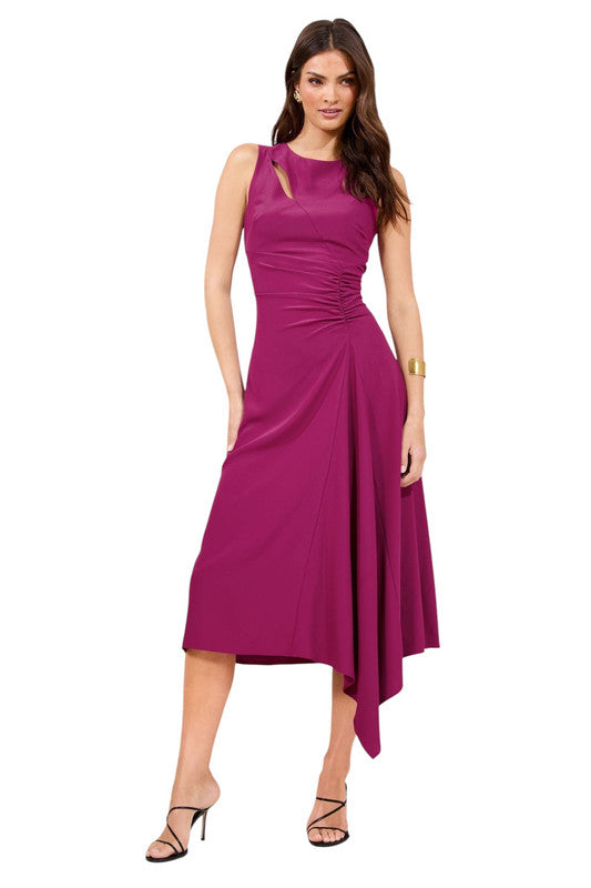 Lipsy London Lipsy Pink Sleeveless Ruched Front Asymmetrical Midi Dress
