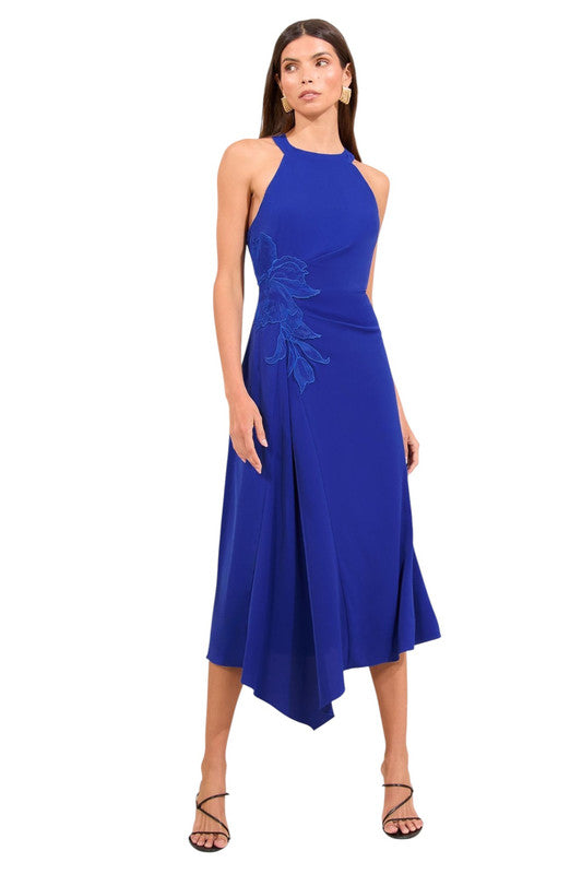 Lipsy London Lipsy Cobalt Blue Applique Flower Trim Fit And Flare Midi Dress