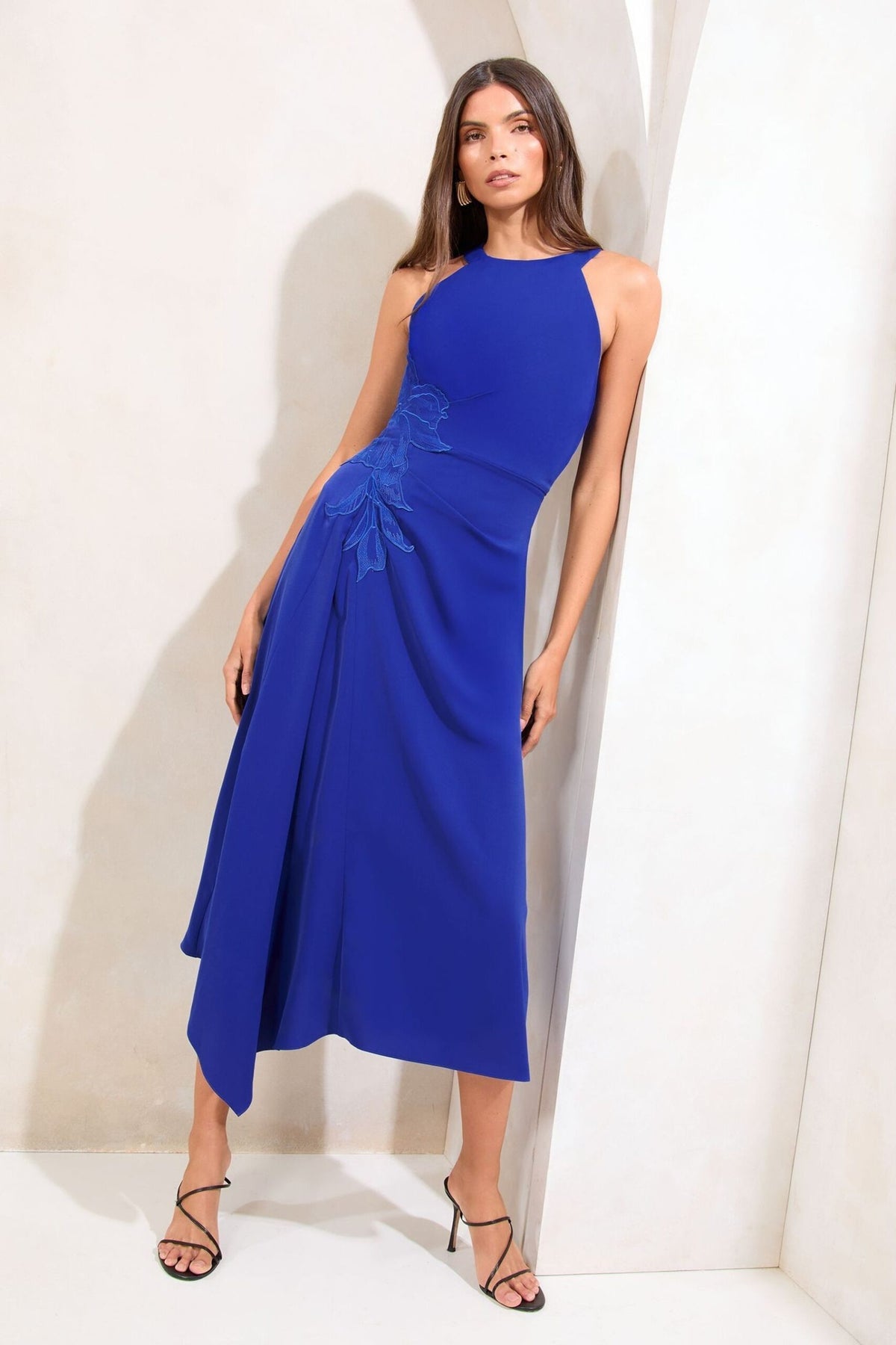 Lipsy London Lipsy Cobalt Blue Applique Flower Trim Fit And Flare Midi Dress