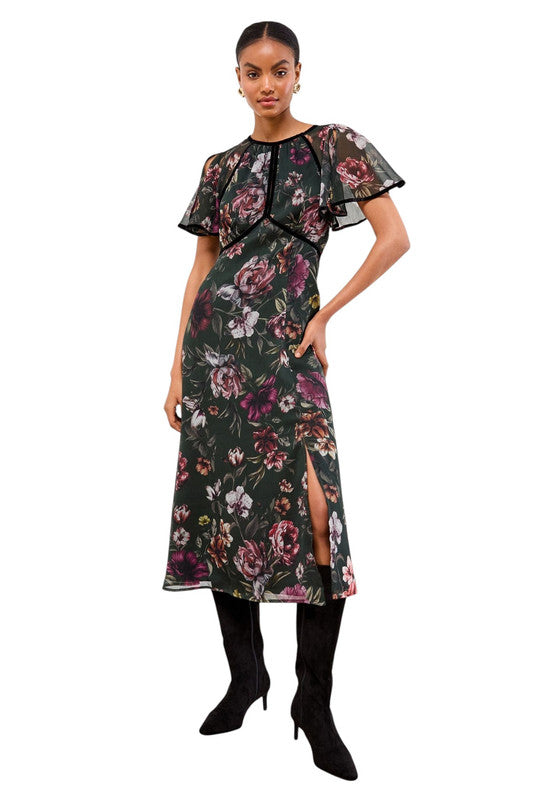 Lipsy London Lipsy Black Short Sleeve Gathered Waist Underbust Midi Dress