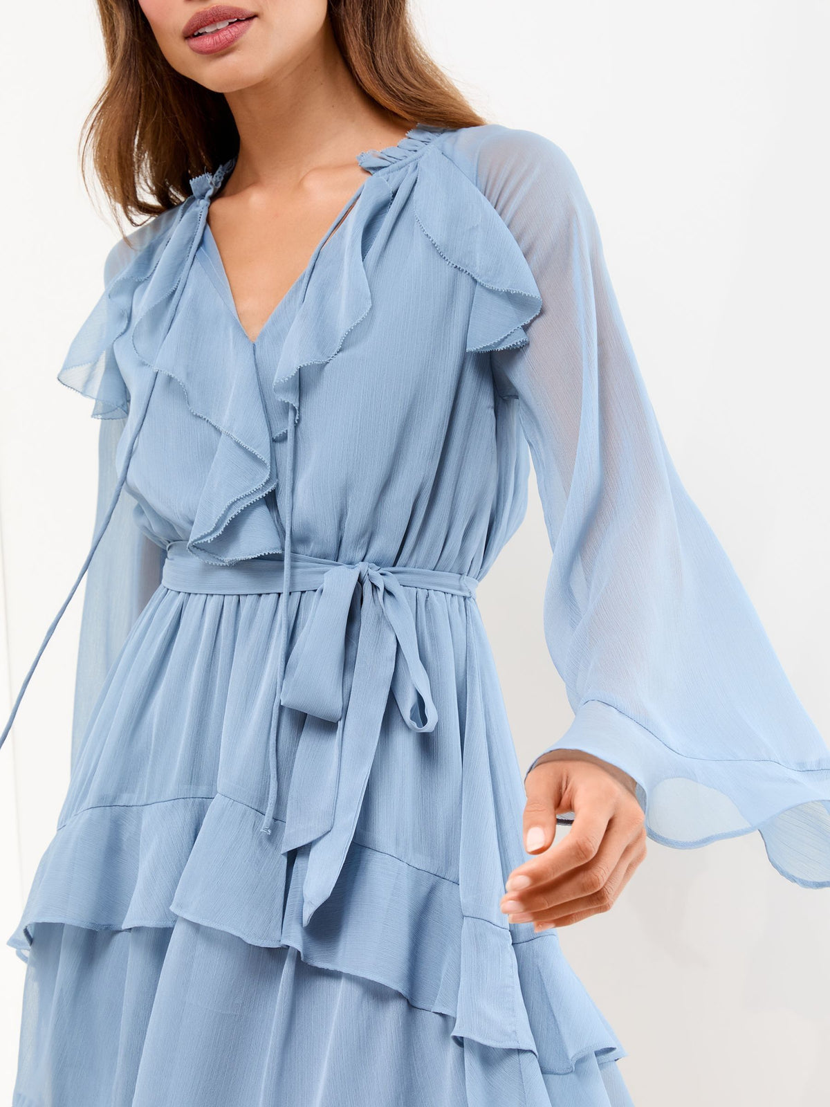 Lipsy London Lipsy Blue V-Neck Ruffle Mini Shift Dress