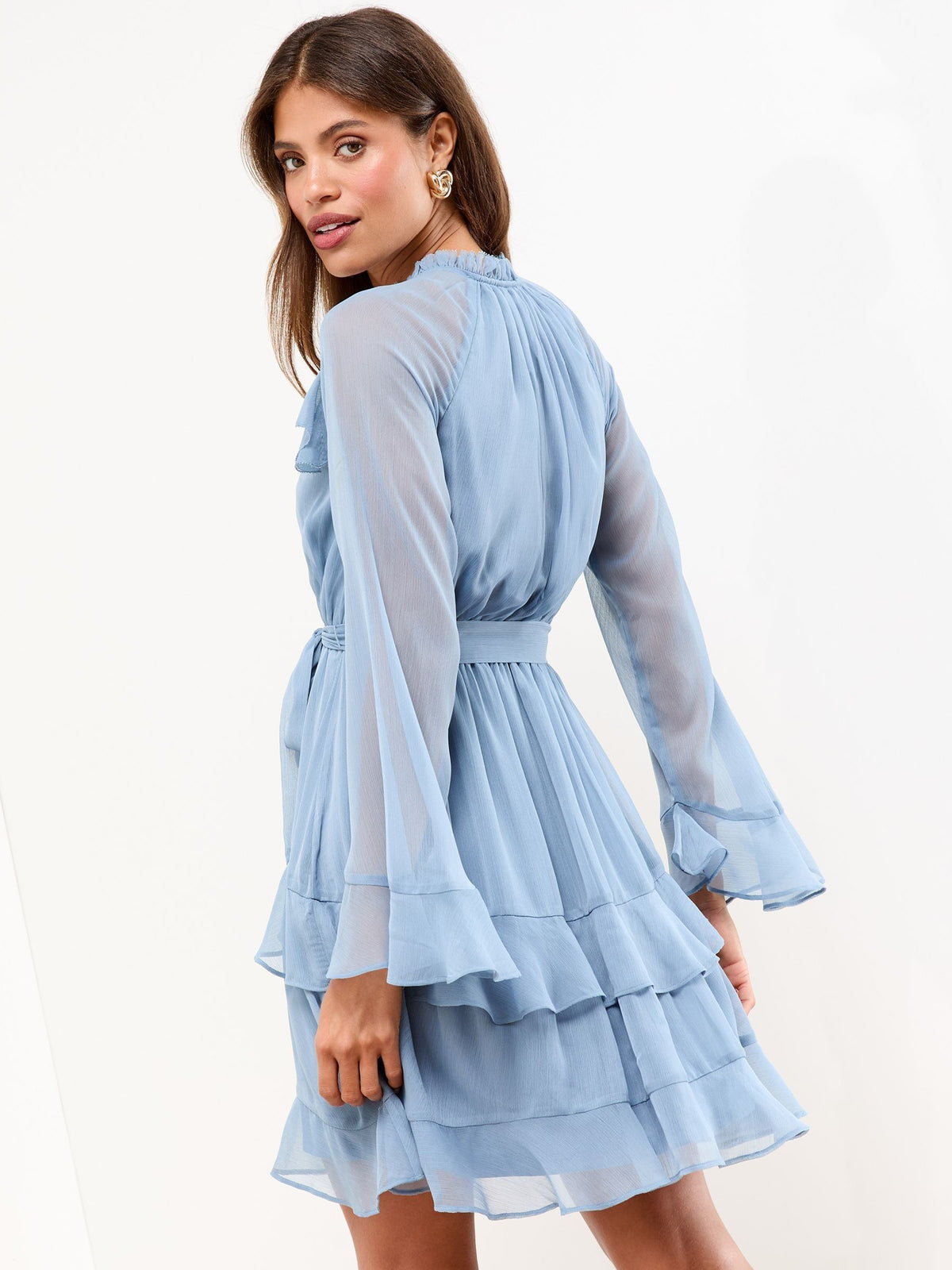 Lipsy London Lipsy Blue V-Neck Ruffle Mini Shift Dress
