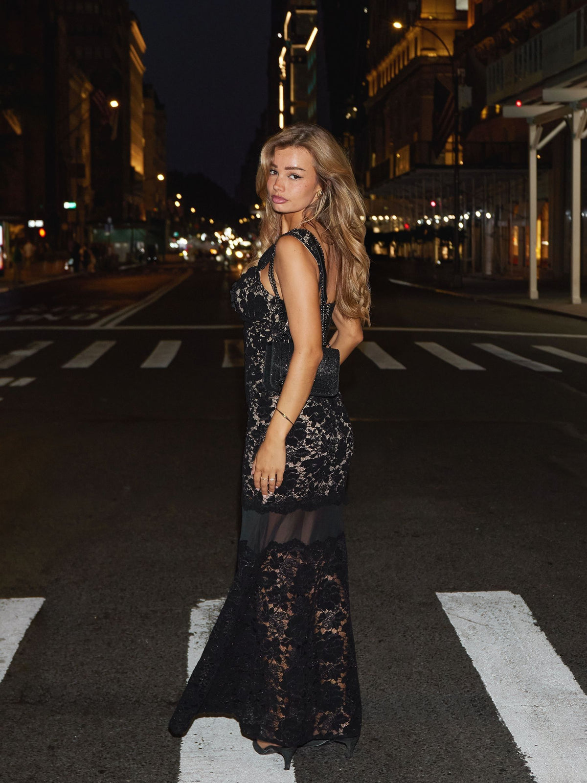 Lipsy Black/Nude Premium Lace Embellished Corsage Maxi Dress
