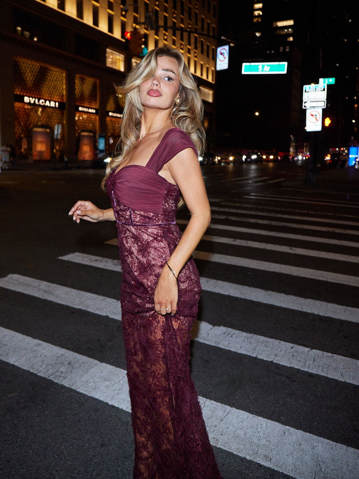Lipsy Burgundy/Ecru Premium Sequin Embellished Lace Bardot Maxi Dress