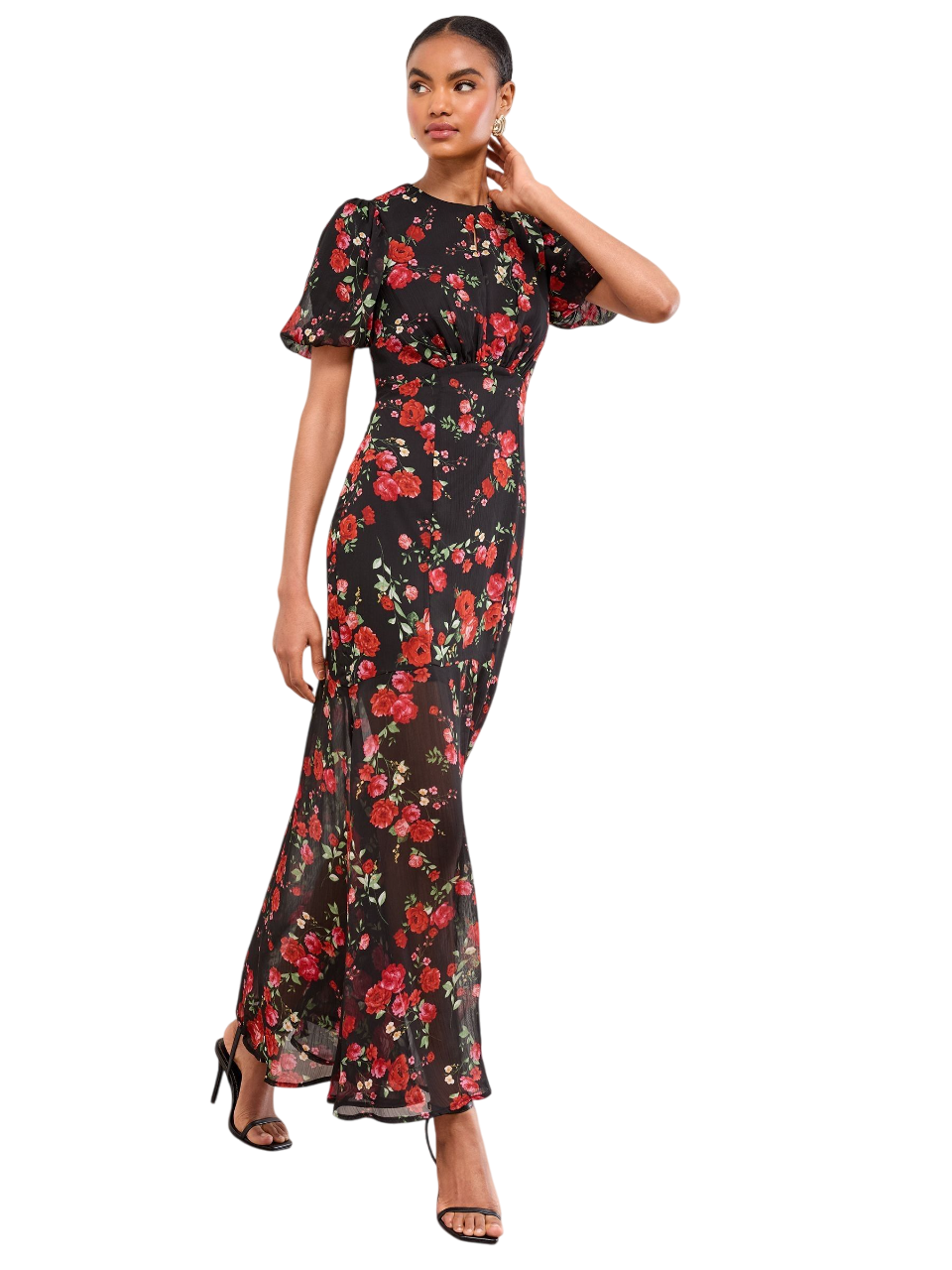 Lipsy London Lipsy Black Floral Print Short Sleeve Woven Maxi Dress