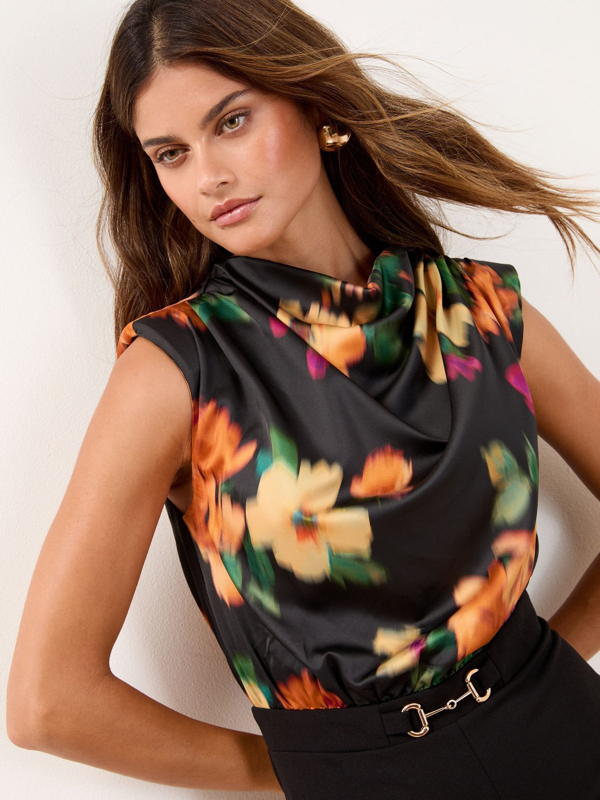 Lipsy London Lipsy Black Floral Print 2-In-1 Cowl Neck Jumpsuit