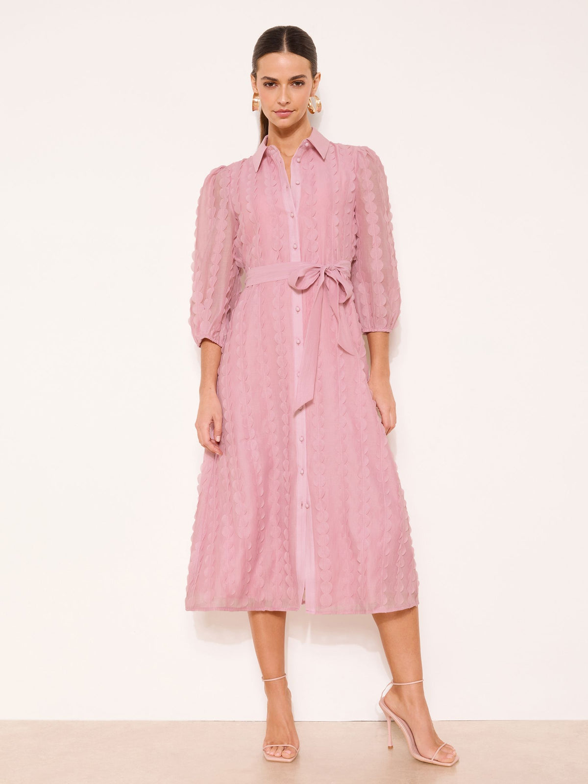 Lipsy London Lipsy Rose Pink Textured Midi Shirt Dress