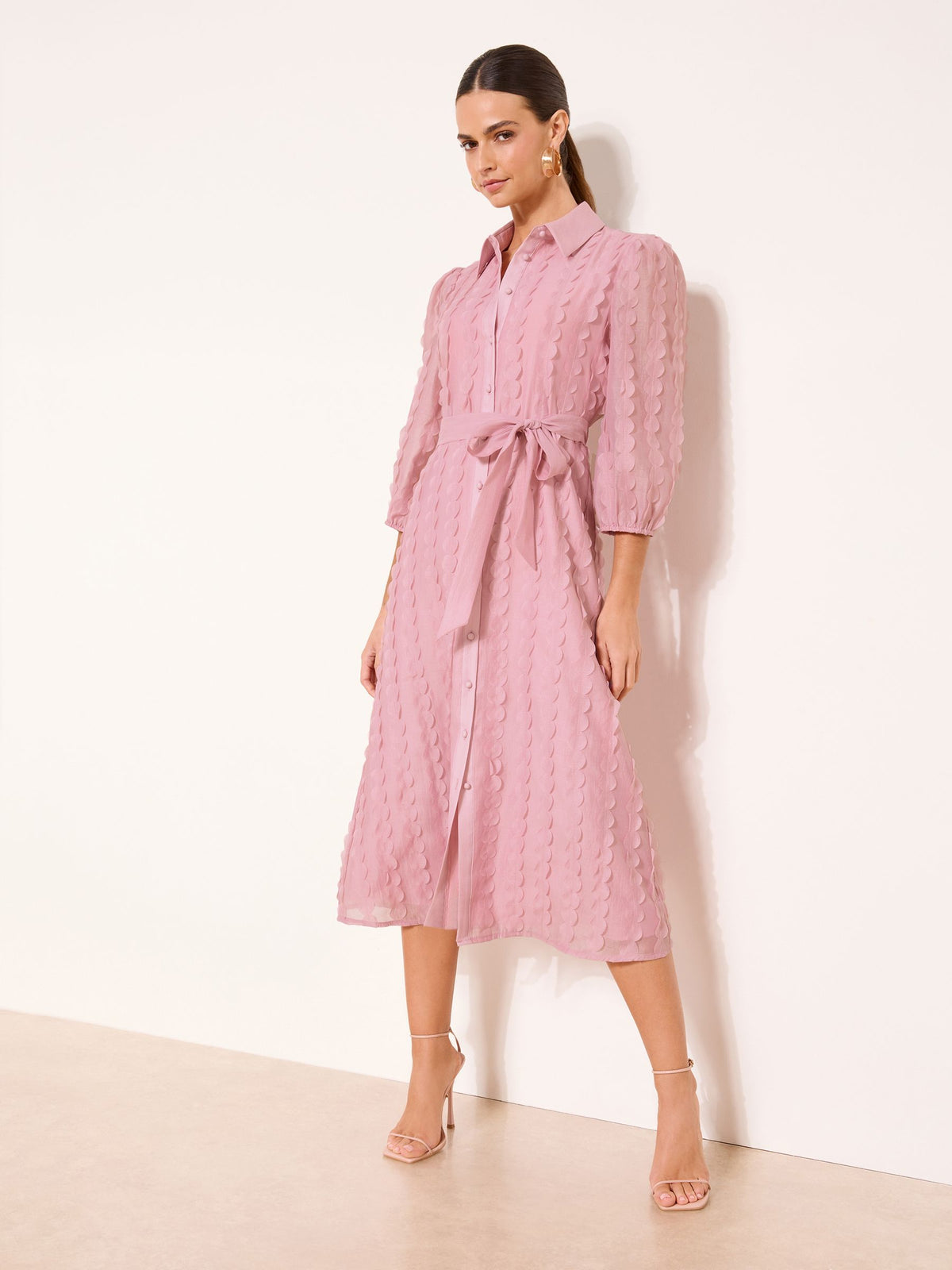 Lipsy London Lipsy Rose Pink Textured Midi Shirt Dress