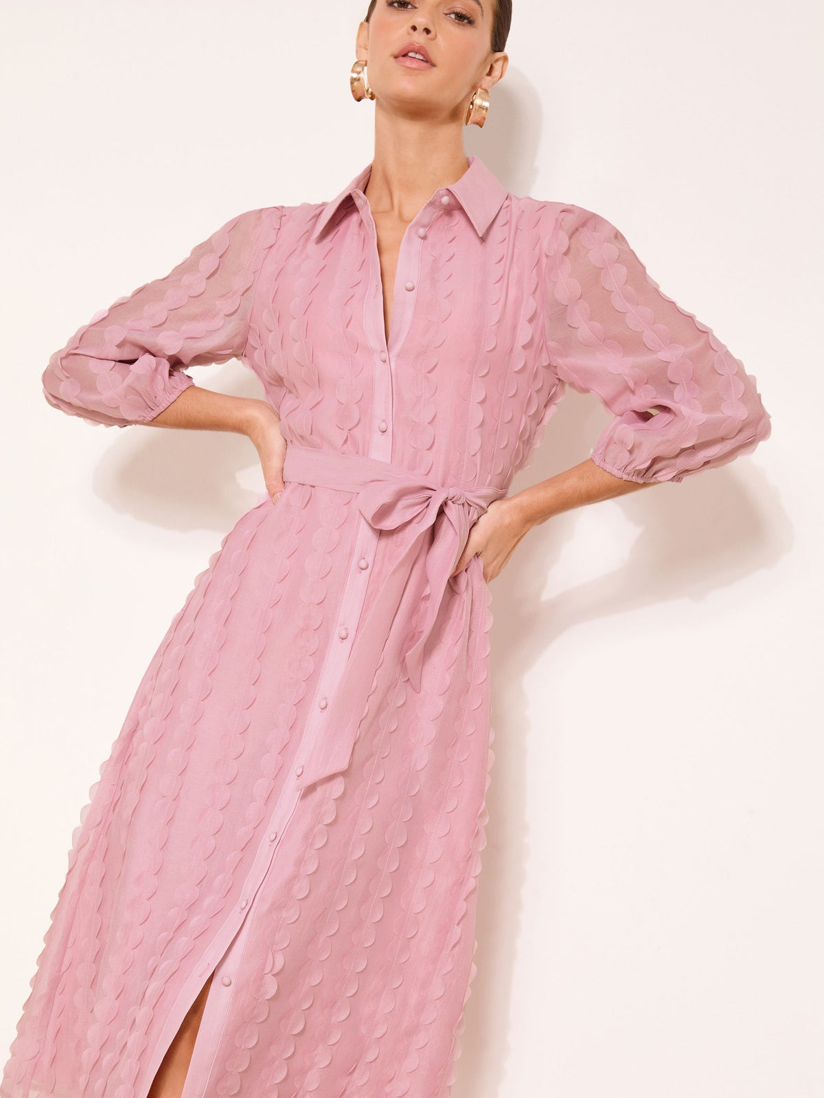 Lipsy London Lipsy Rose Pink Textured Midi Shirt Dress