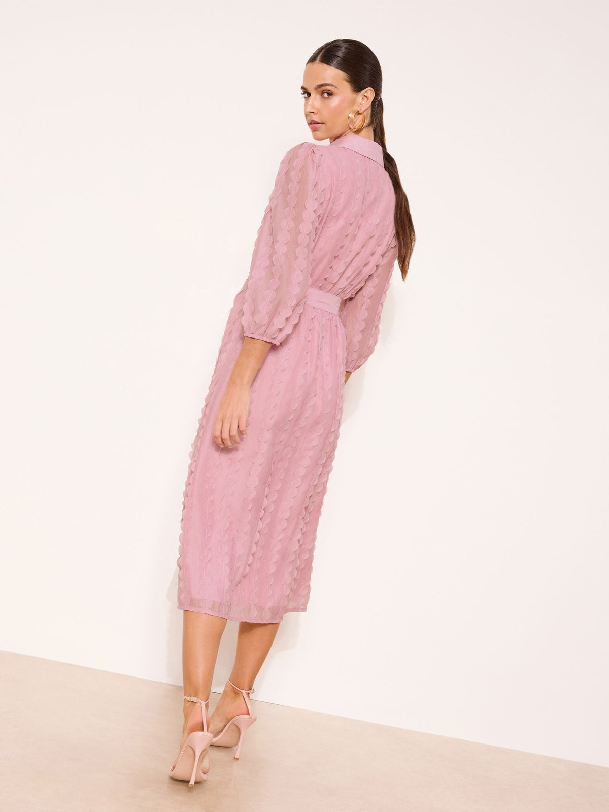 Lipsy London Lipsy Rose Pink Textured Midi Shirt Dress